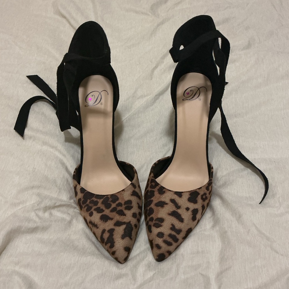 Leopard Print Heels with Black Ribbon